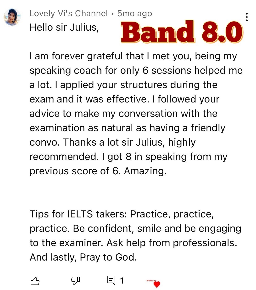 ielts speaking band 8 student success