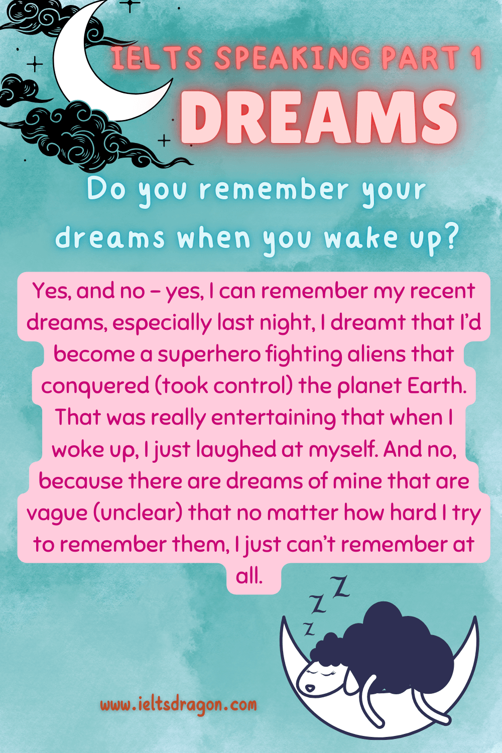 Ielts Speaking Part 1 Dreams Answers Ieltsdragon Band 9 0 Getter